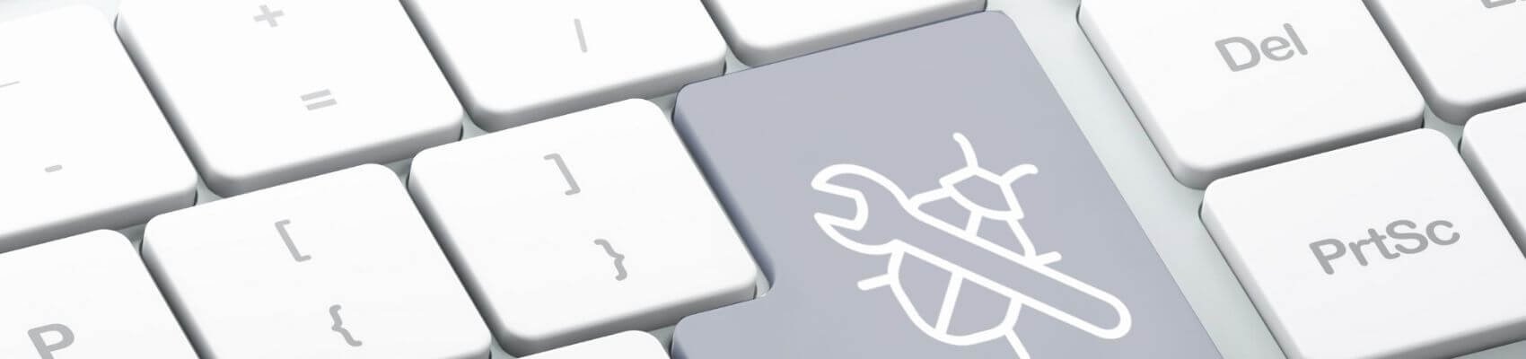 Tastatur mit Käfer-Symbol "Bugs & Fixes"